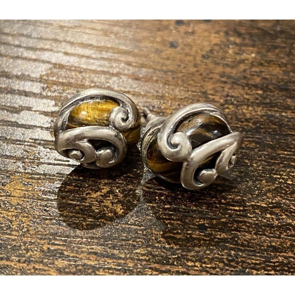 925 Sterling Silver Earrings Tiger’s Eye Bali Indonesian 4.84g